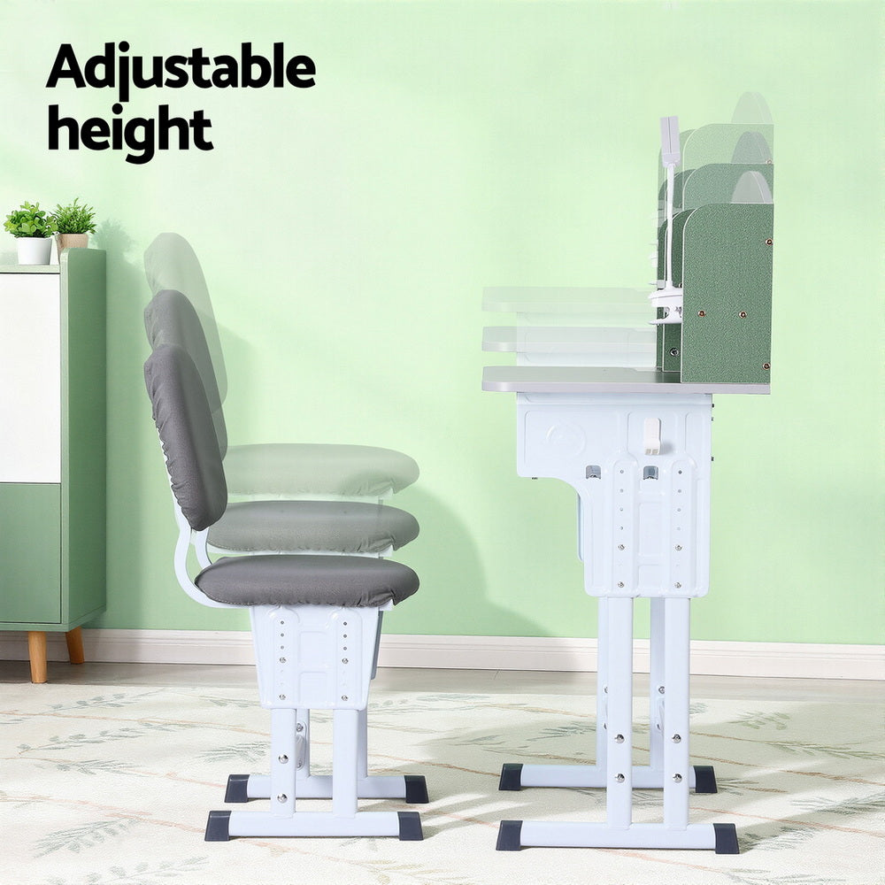 Kids Study Desk Chair Set Adjustable Ergonomic Table LED Lamp Green