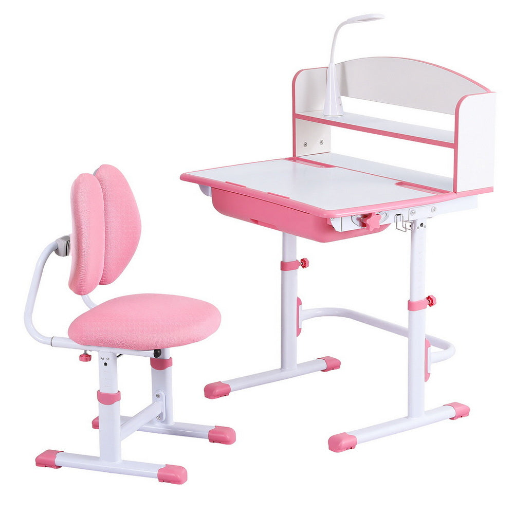Kids Study Desk Chair Set Adjustable Ergonomic Table LED Lamp Pink