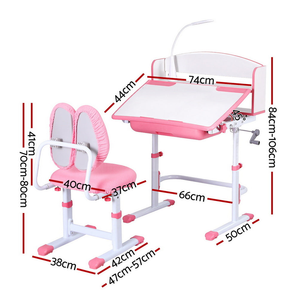 Kids Study Desk Chair Set Adjustable Ergonomic Table LED Lamp Pink