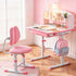 Kids Study Desk Chair Set Adjustable Ergonomic Table LED Lamp Pink