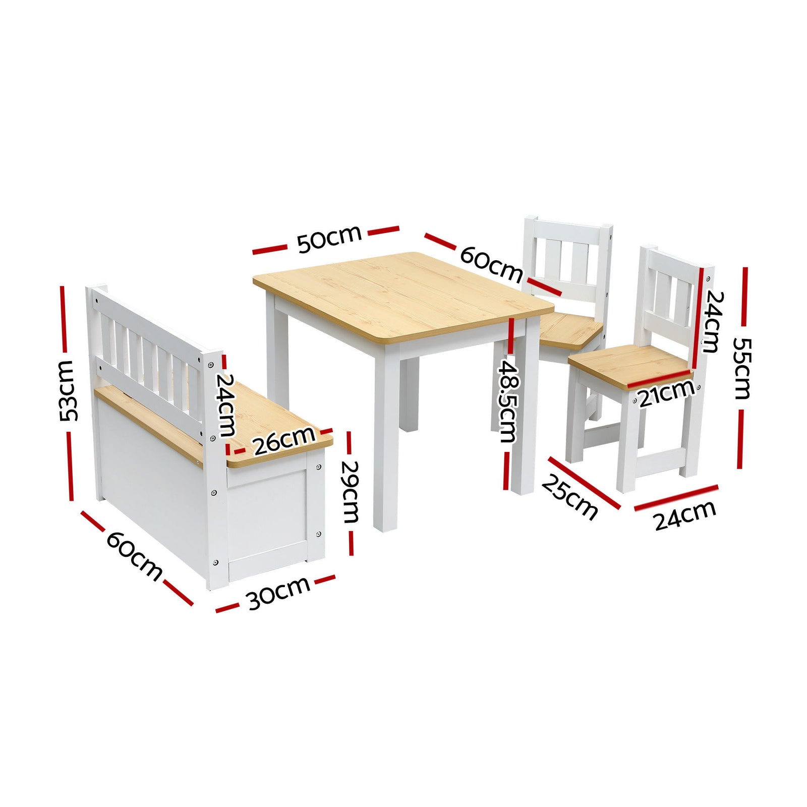 2 in 1 Kids Table and Chair Set, Activity Table with Storage Bench and 2 Chairs for Reading, Drawing, Writing, Snack Time & Arts Crafts, 4 PCS Toddler Table and Chair Set, Natural