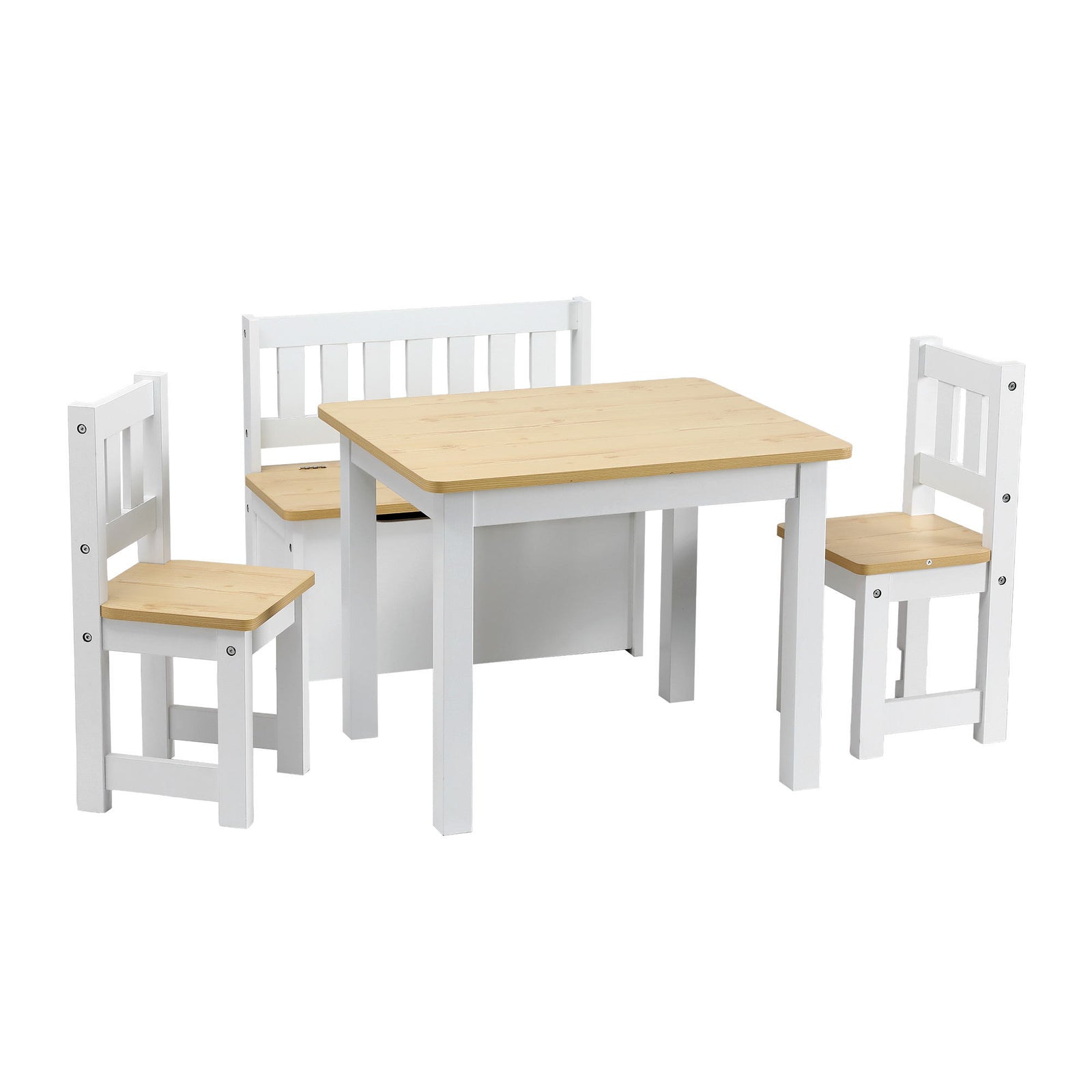 2 in 1 Kids Table and Chair Set, Activity Table with Storage Bench and 2 Chairs for Reading, Drawing, Writing, Snack Time & Arts Crafts, 4 PCS Toddler Table and Chair Set, Natural