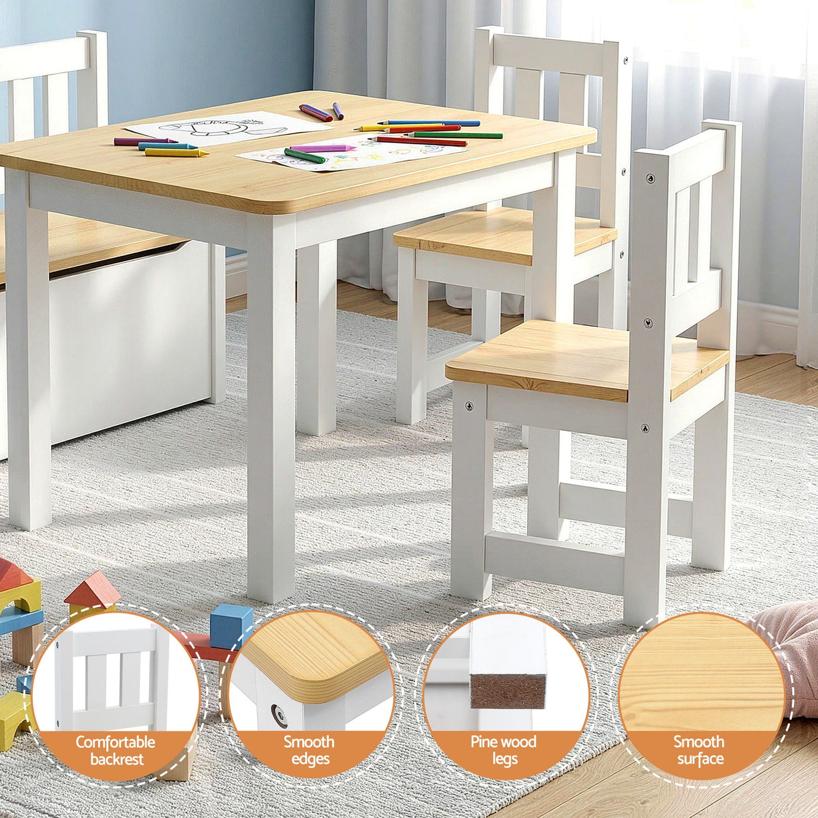 2 in 1 Kids Table and Chair Set, Activity Table with Storage Bench and 2 Chairs for Reading, Drawing, Writing, Snack Time & Arts Crafts, 4 PCS Toddler Table and Chair Set, Natural
