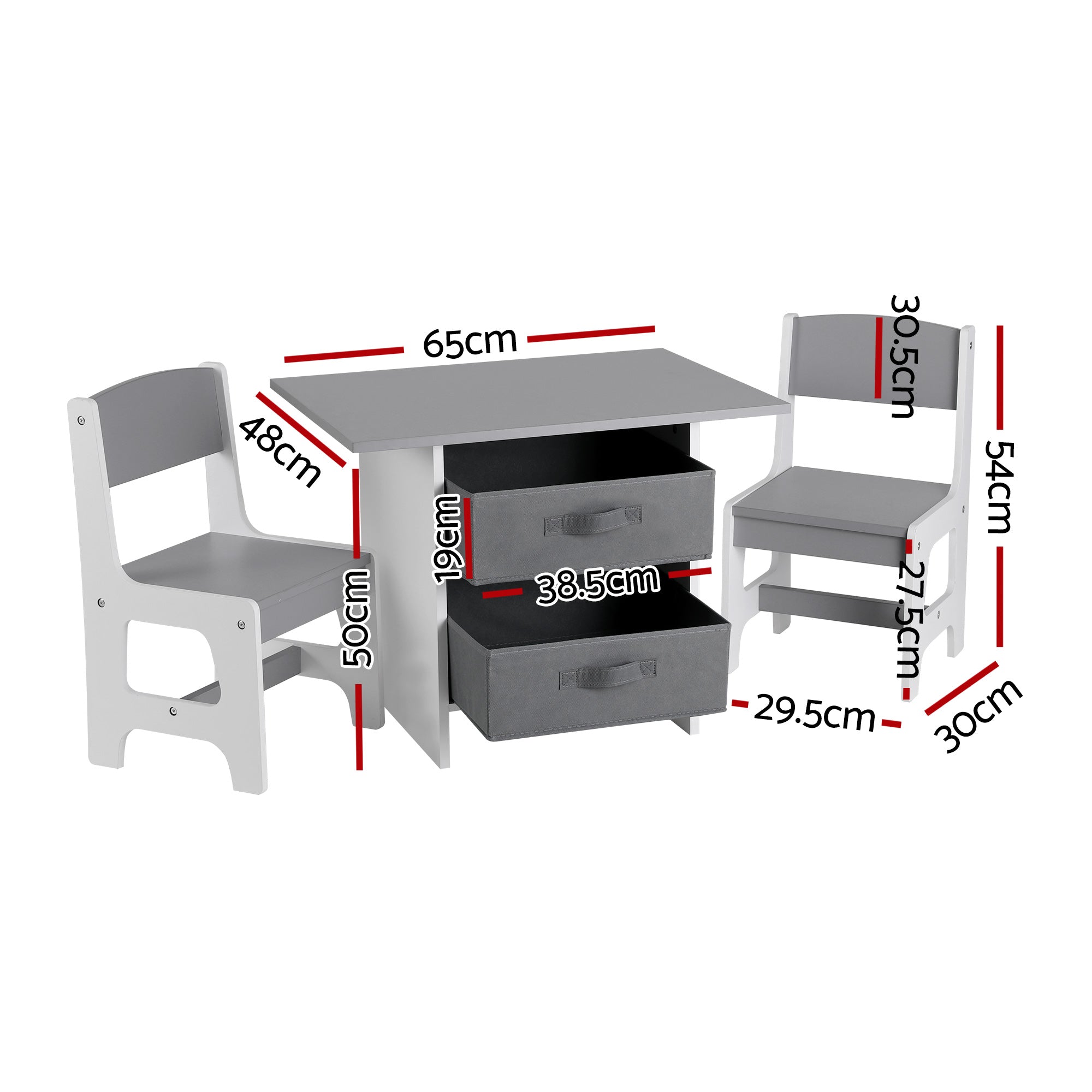Kids Table and 2 Chairs Set Wooden Activity Table wit 2 Storage Drawers, Toddler Table and Chair Set for Children Drawing, Reading, Crafts, Eating, Grey