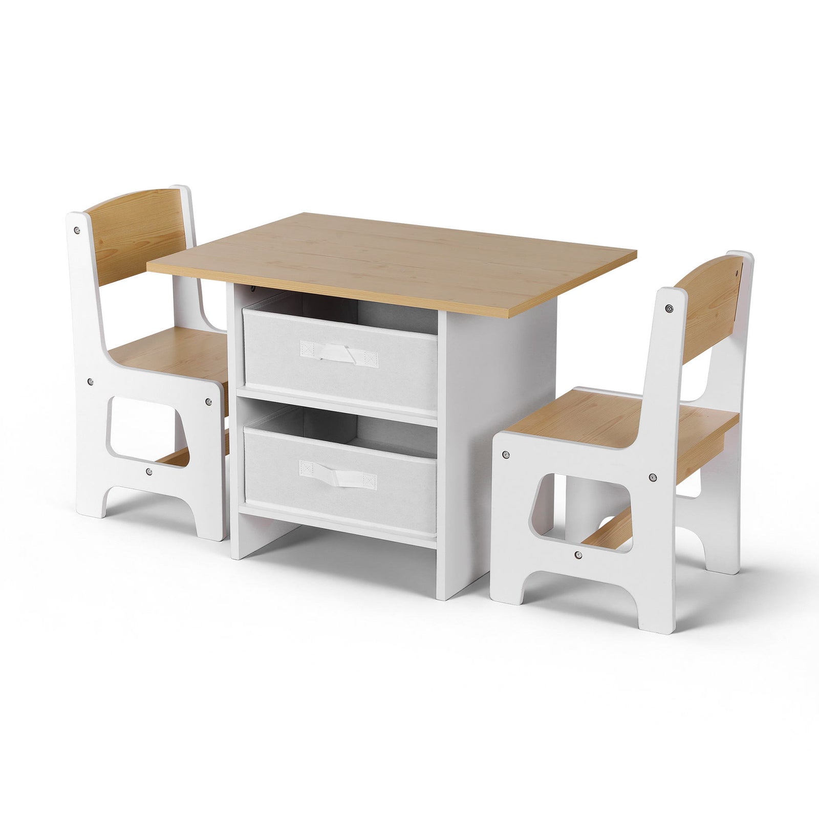 Kids Table and 2 Chairs Set Wooden Activity Table wit 2 Storage Drawers, Toddler Table and Chair Set for Children Drawing, Reading, Crafts, Eating, Natural