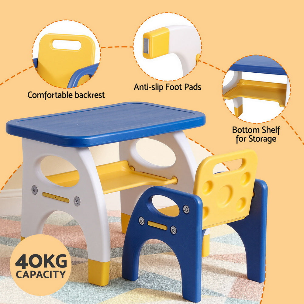 Kids Table and Chair Set HDPE Toddler Activity Play Set Blue/Yellow