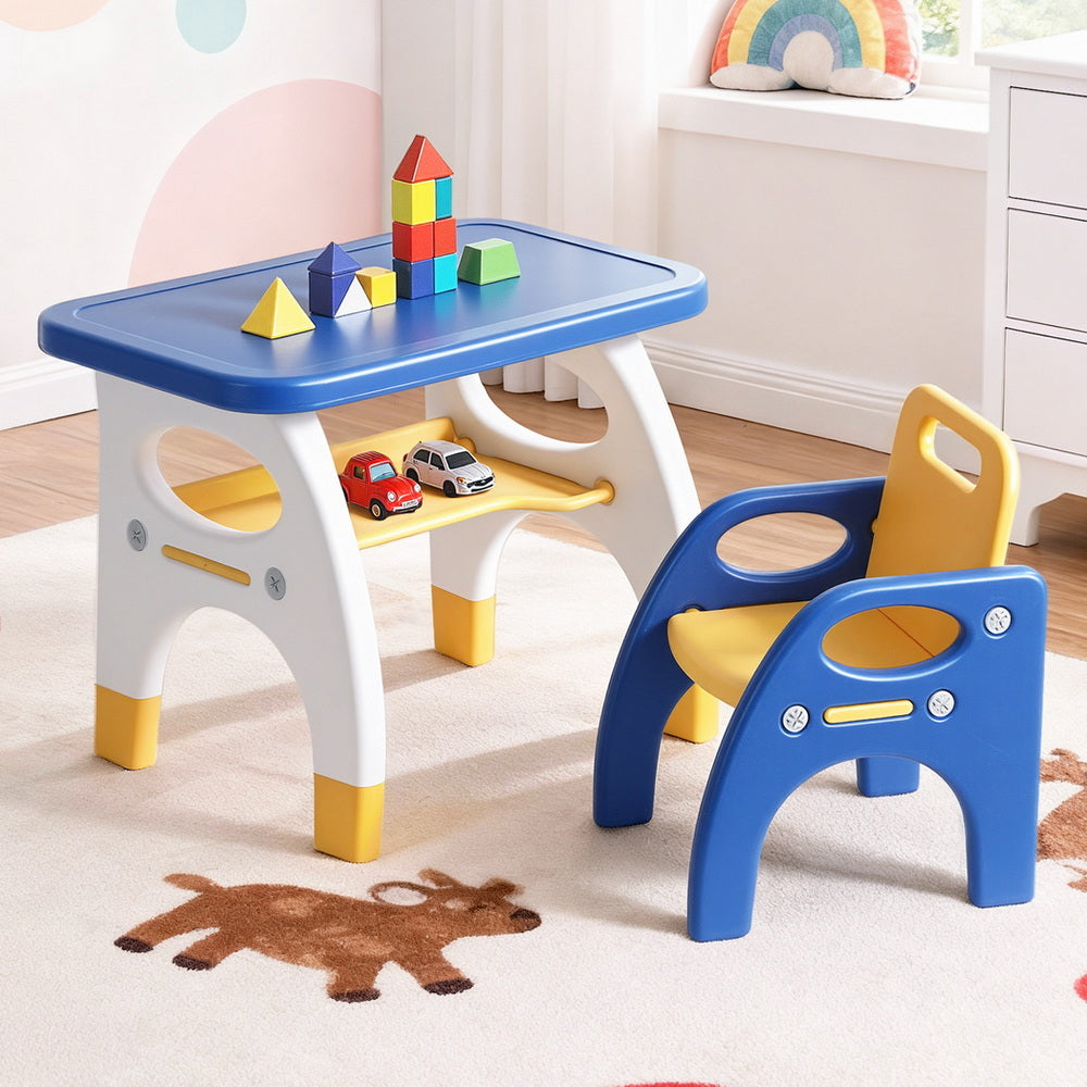 Kids Table and Chair Set HDPE Toddler Activity Play Set Blue/Yellow