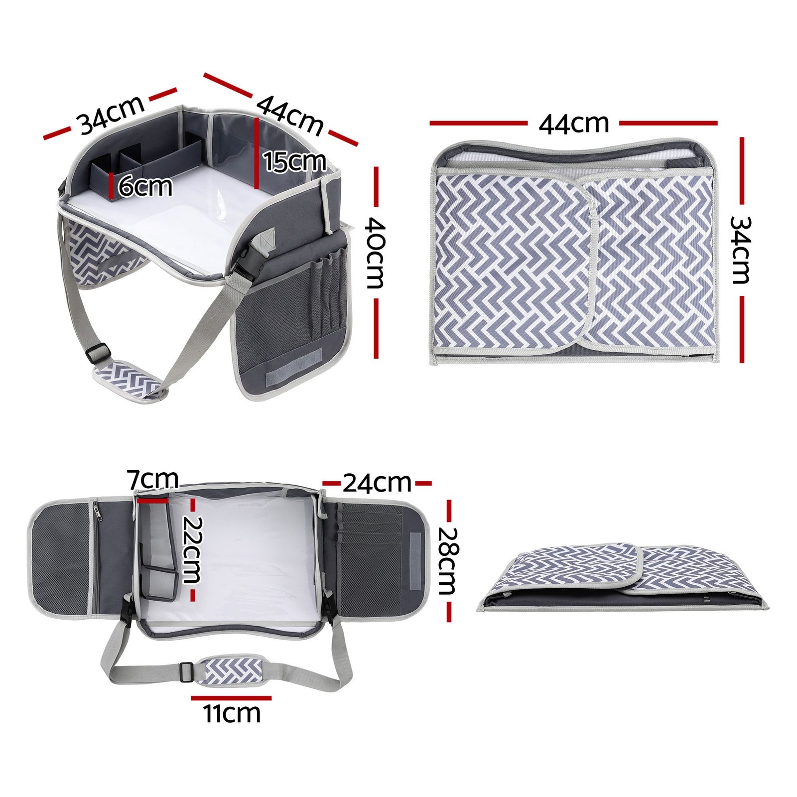 Kids Travel Tray Car Seat Lap Desk Portable Car Desk Organiser for Car & Airplane Grey