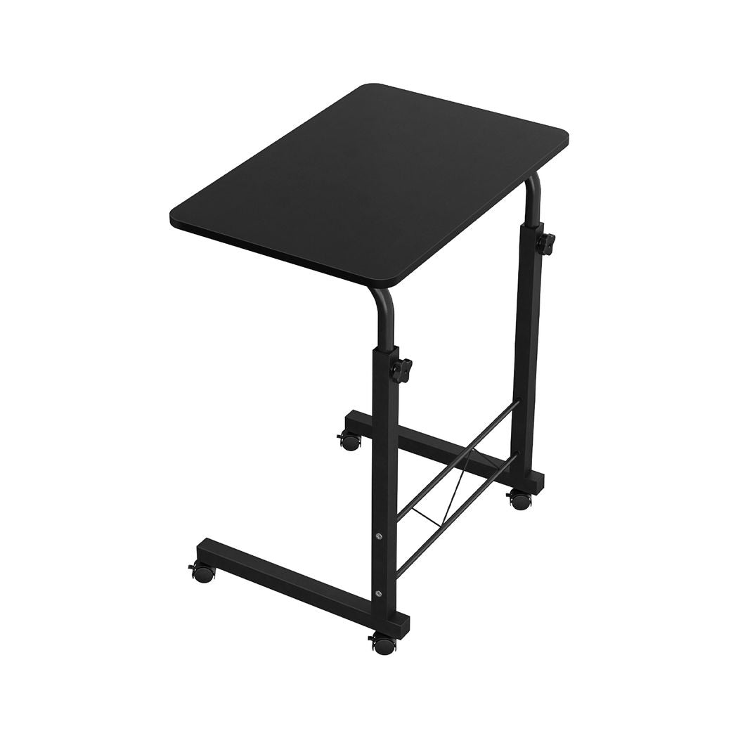 Adjustable Mobile Laptop Desk Rolling Bedside Table with Wheels Black