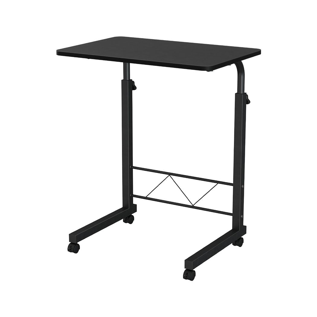 Adjustable Mobile Laptop Desk Rolling Bedside Table with Wheels Black