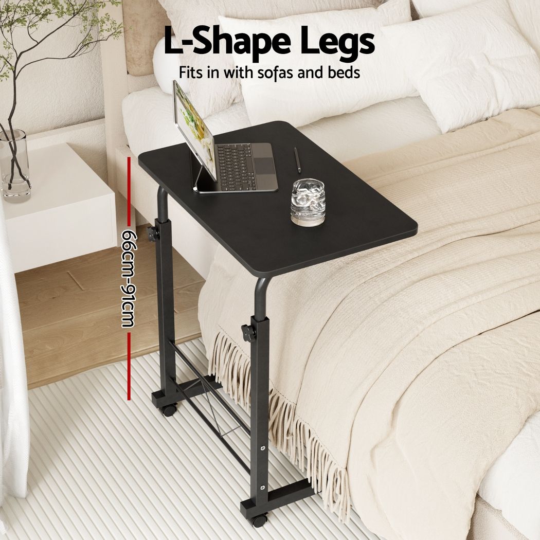 Adjustable Mobile Laptop Desk Rolling Bedside Table with Wheels Black