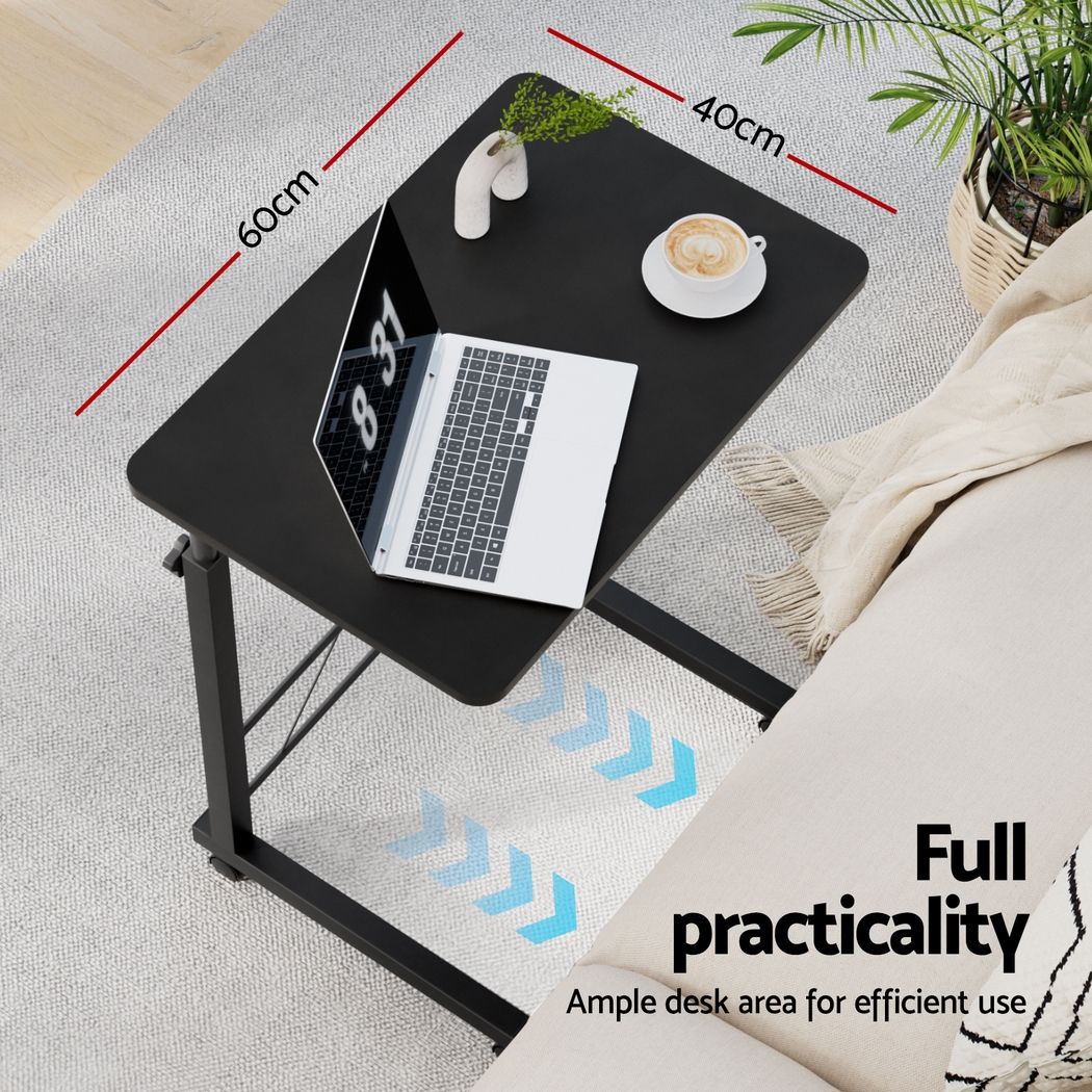 Adjustable Mobile Laptop Desk Rolling Bedside Table with Wheels Black