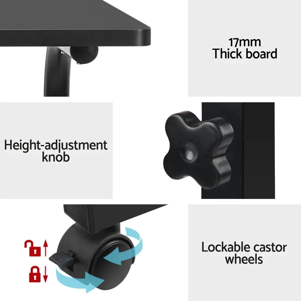 Adjustable Mobile Laptop Desk Rolling Bedside Table with Wheels Black