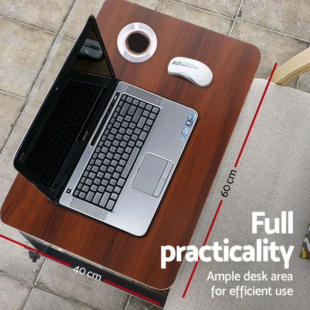 Artiss Mobile Laptop Desk Adjustable Height Stand Table Sofa Bed Dark Wood