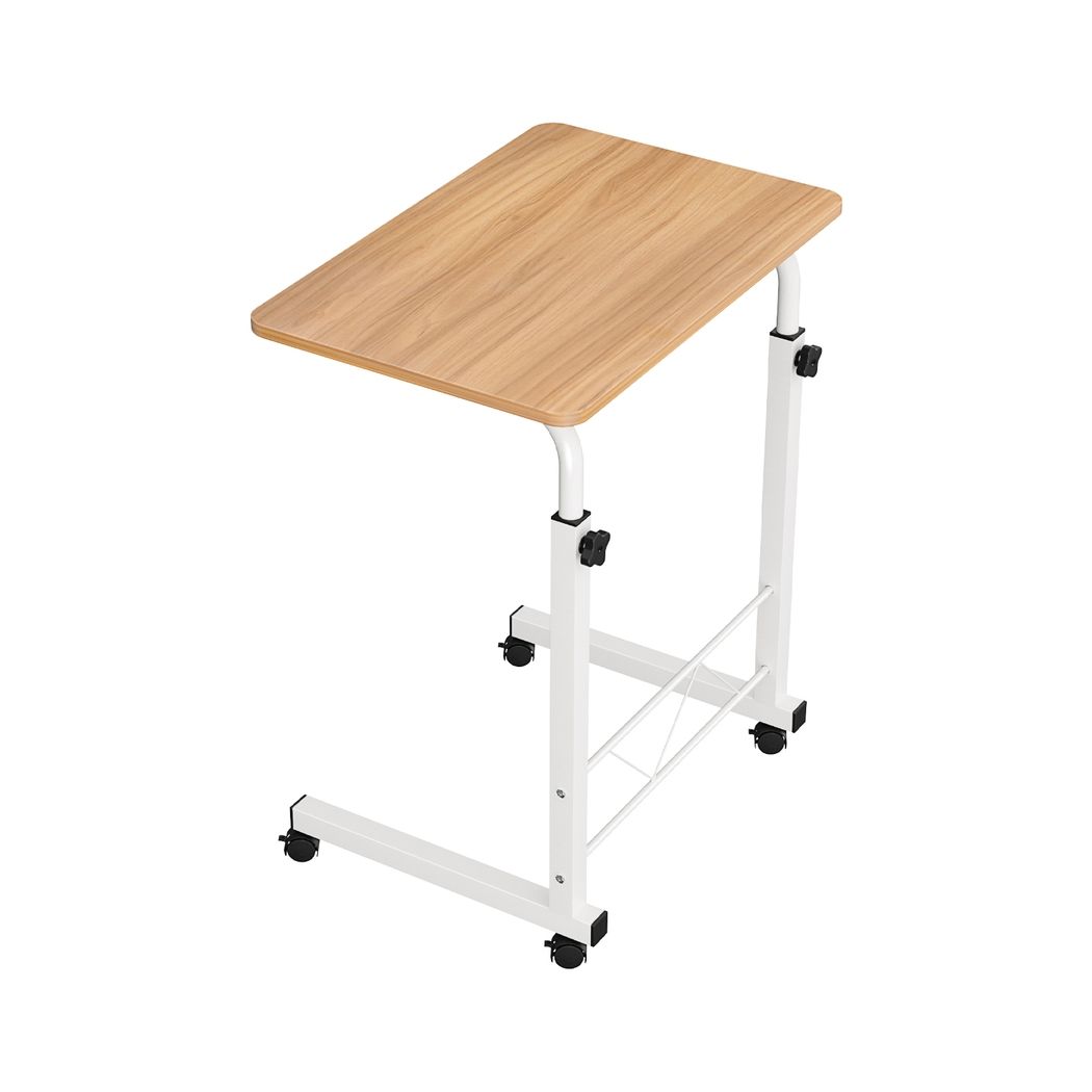 Artiss Adjustable Mobile Laptop Desk Rolling Bedside Table with Wheels Wood