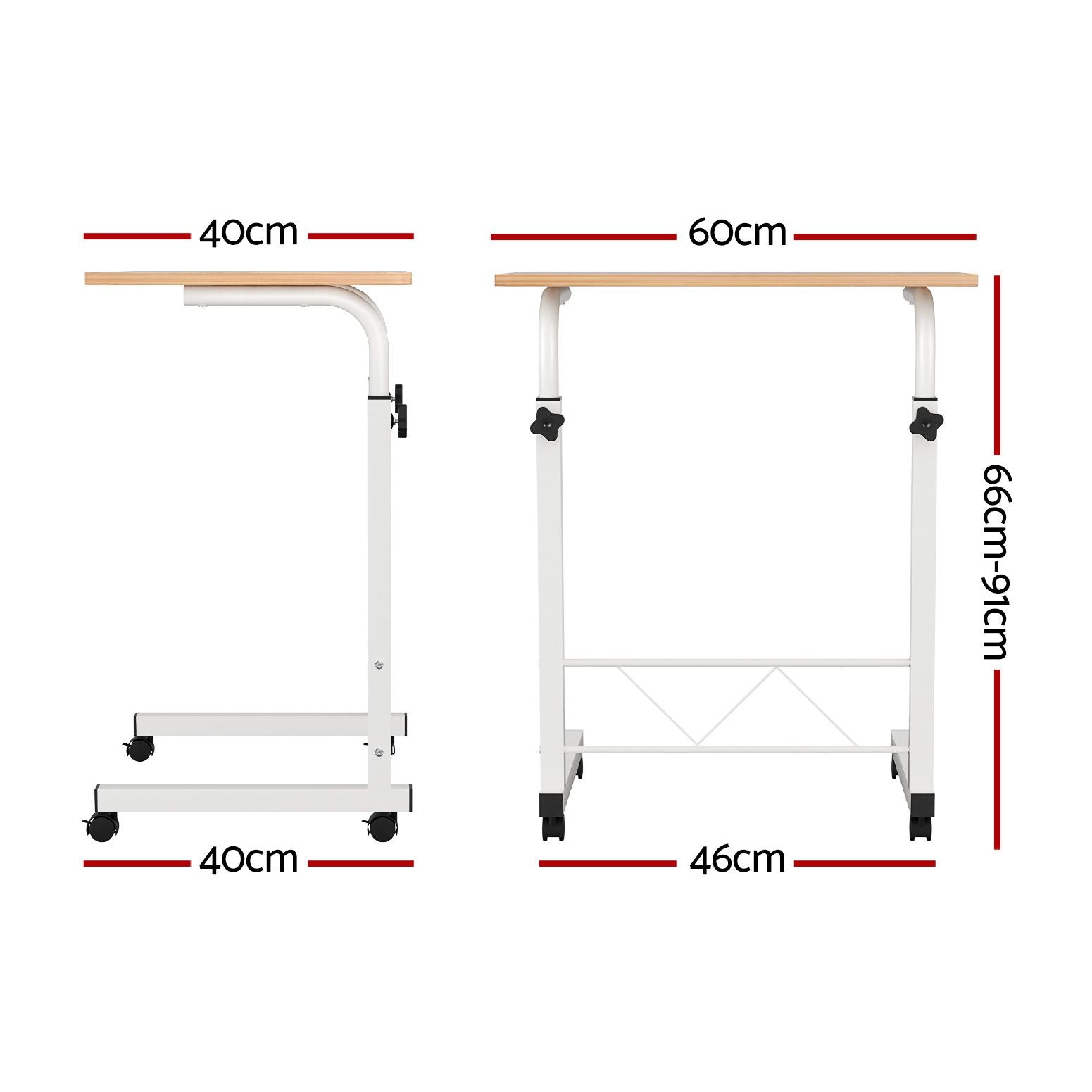 Adjustable Mobile Laptop Desk Rolling Bedside Table with Wheels Wood