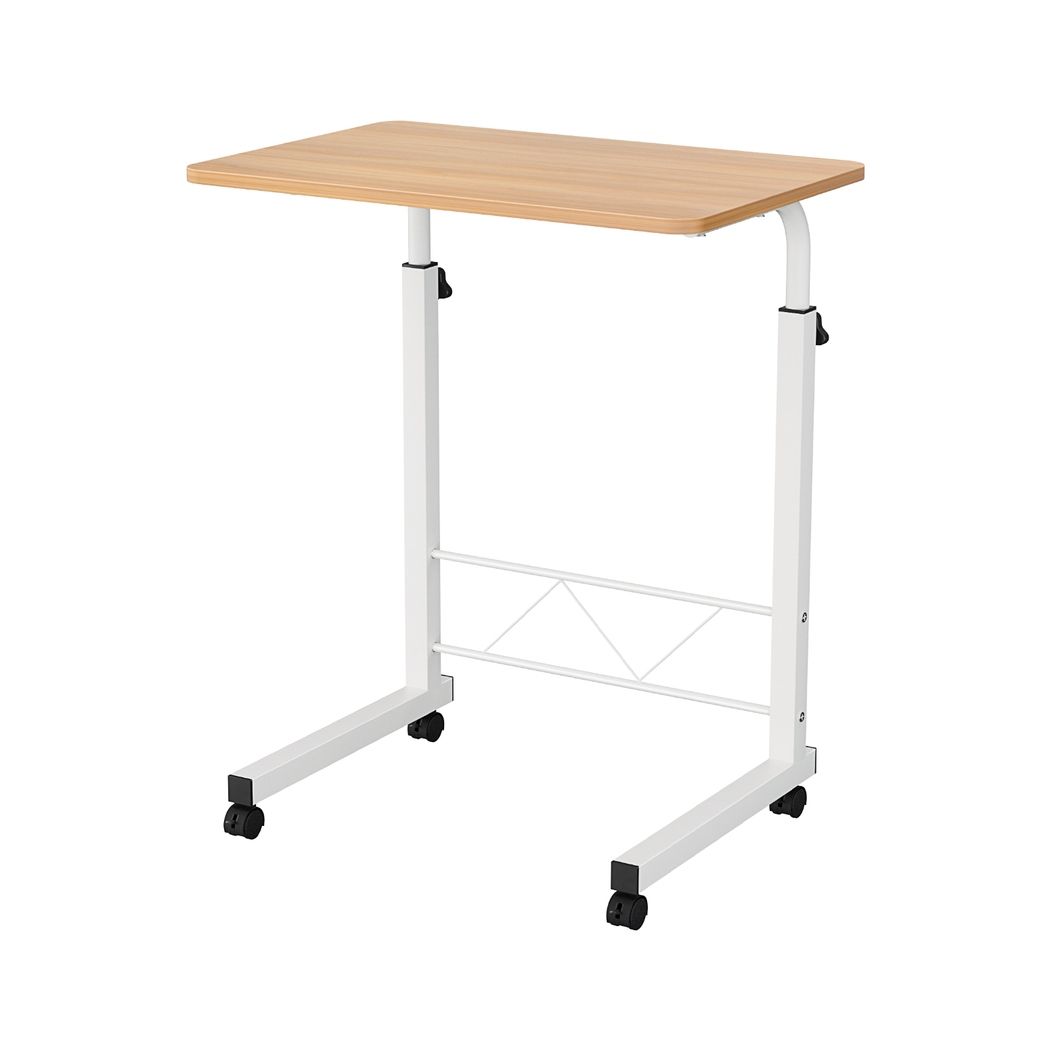 Adjustable Mobile Laptop Desk Rolling Bedside Table with Wheels Wood