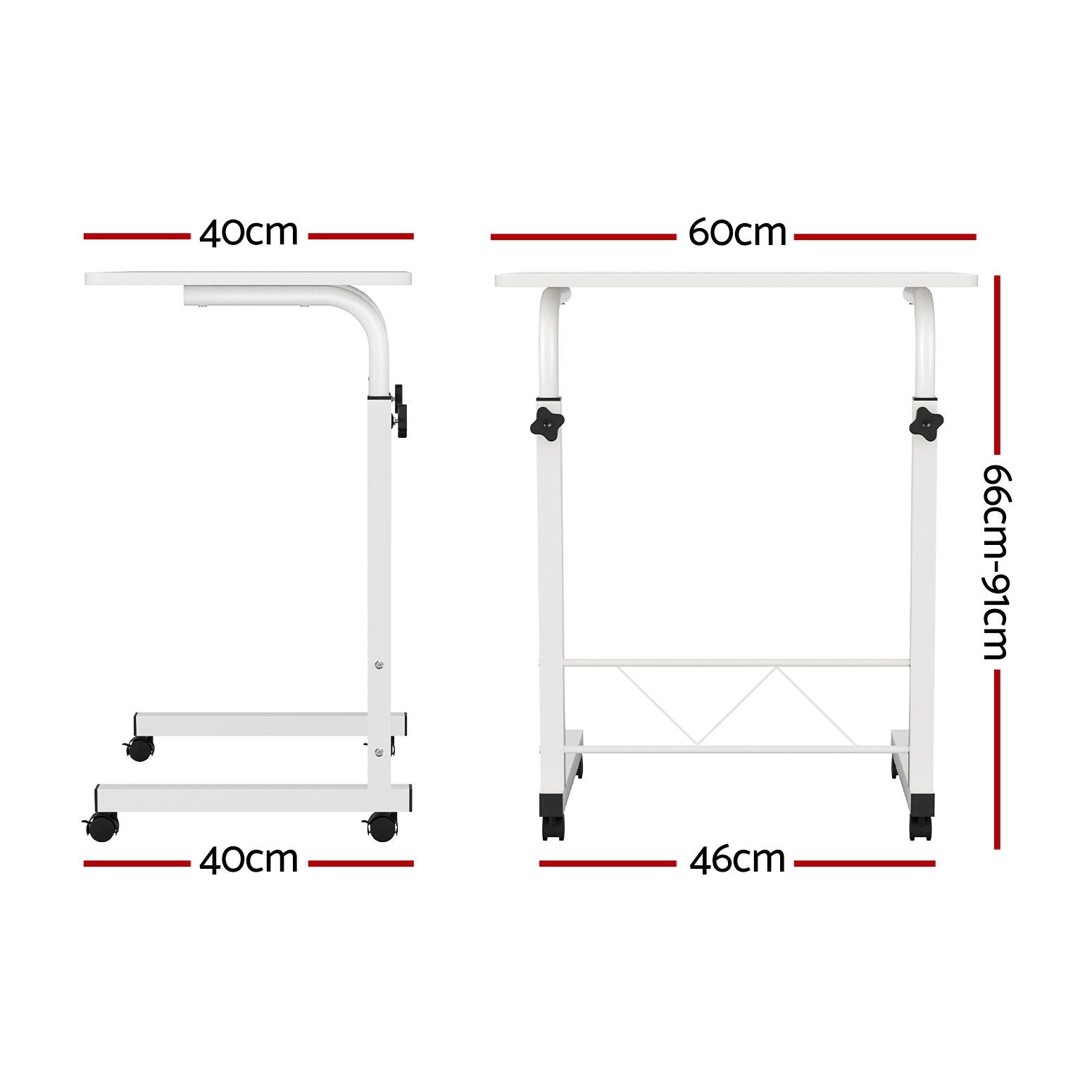 Adjustable Mobile Laptop Desk Rolling Computer Table White