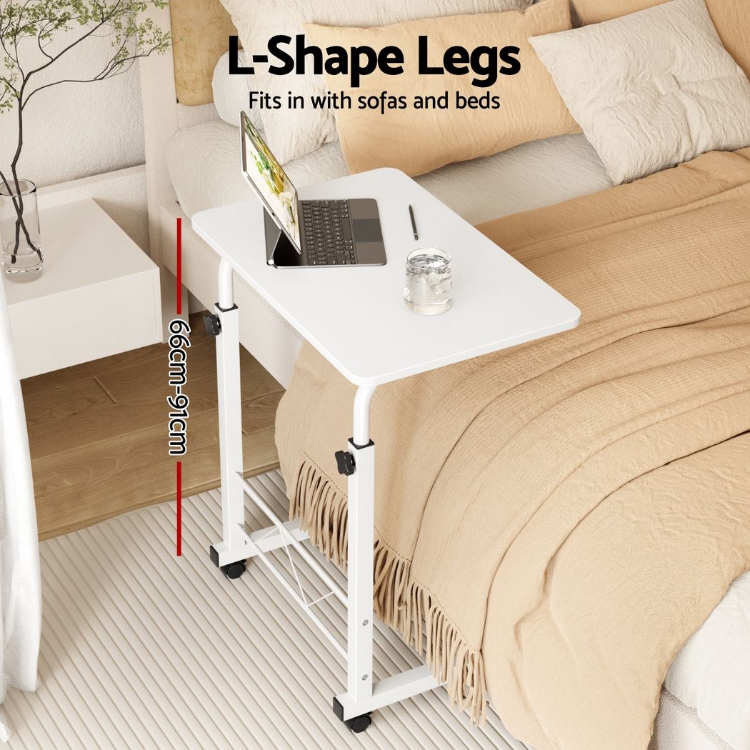Adjustable Mobile Laptop Desk Rolling Computer Table White