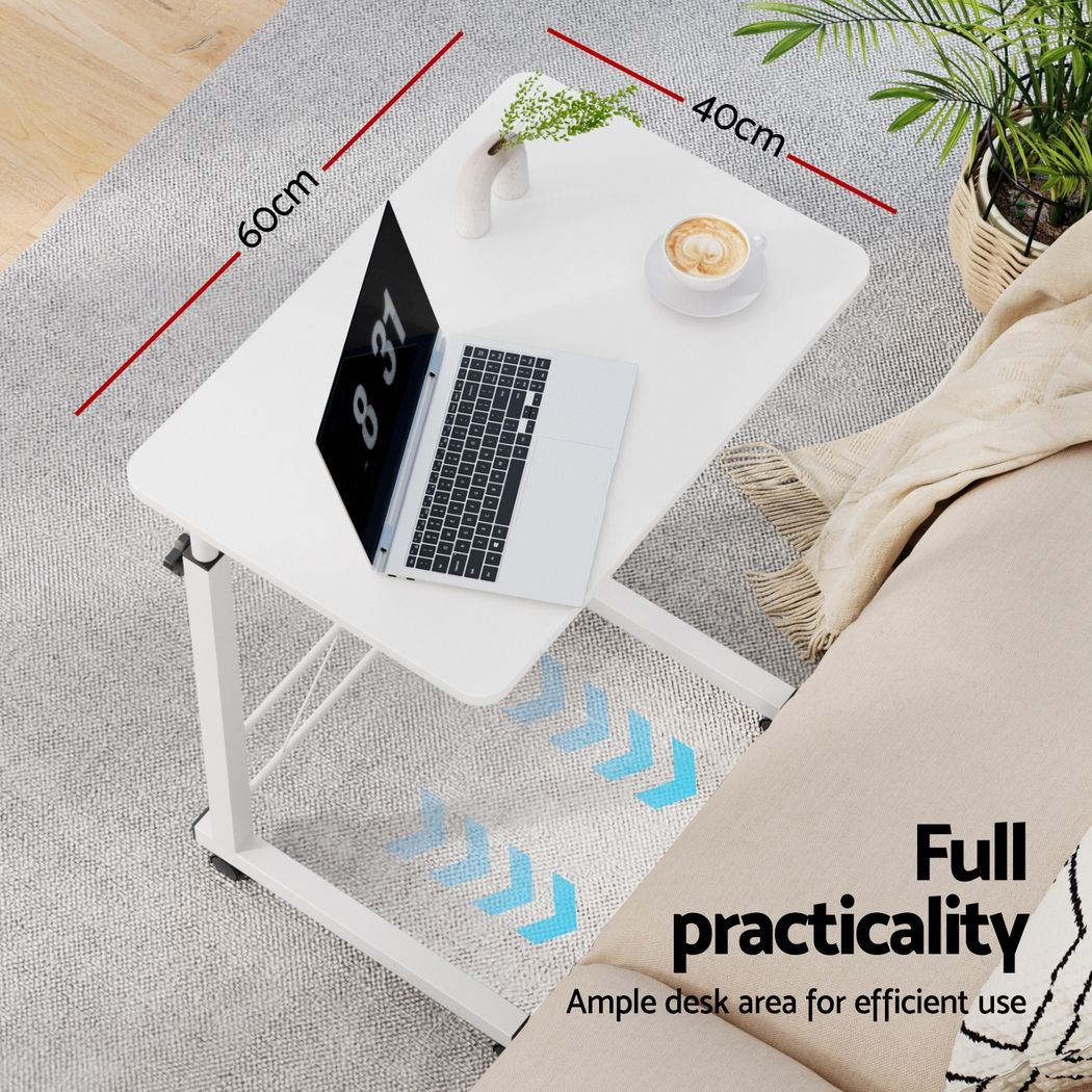 Adjustable Mobile Laptop Desk Rolling Computer Table White