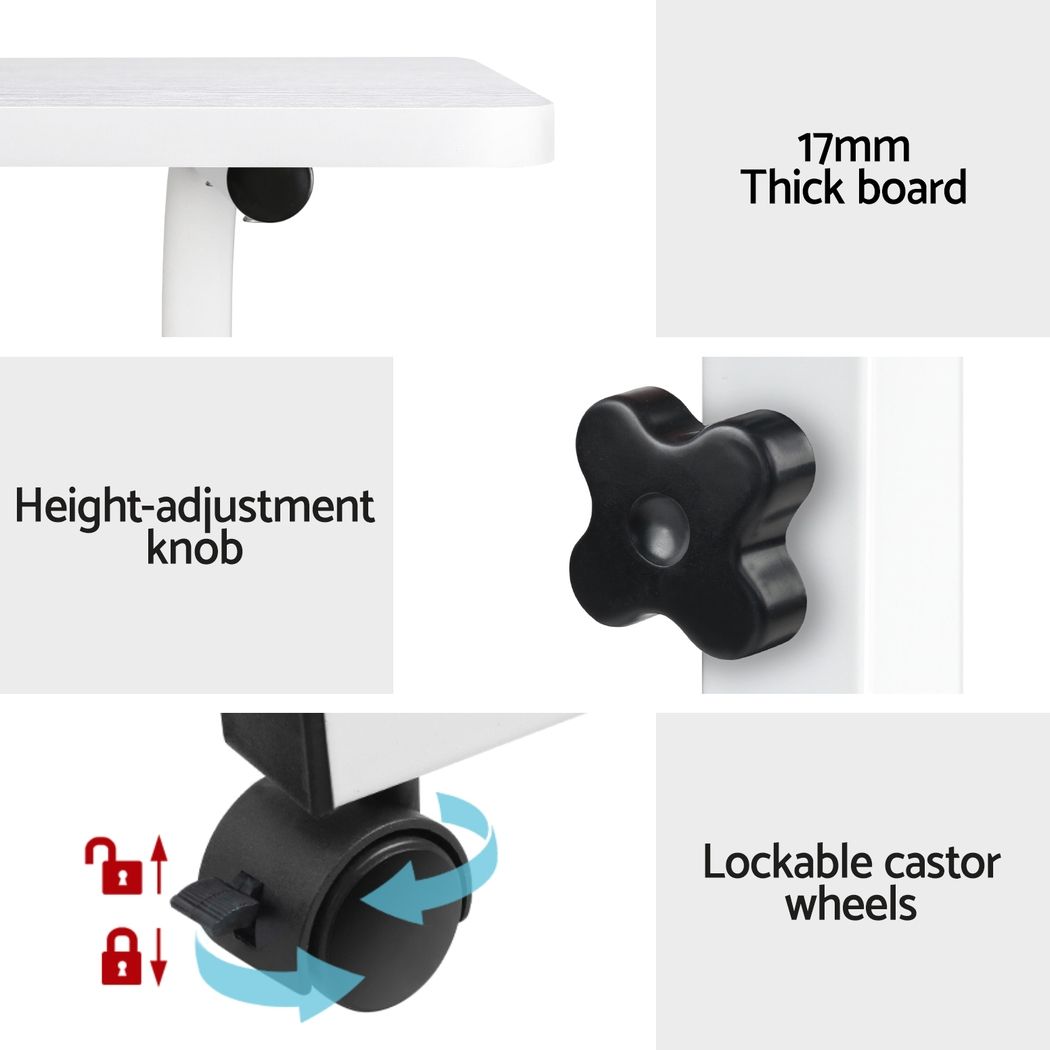 Adjustable Mobile Laptop Desk Rolling Computer Table White