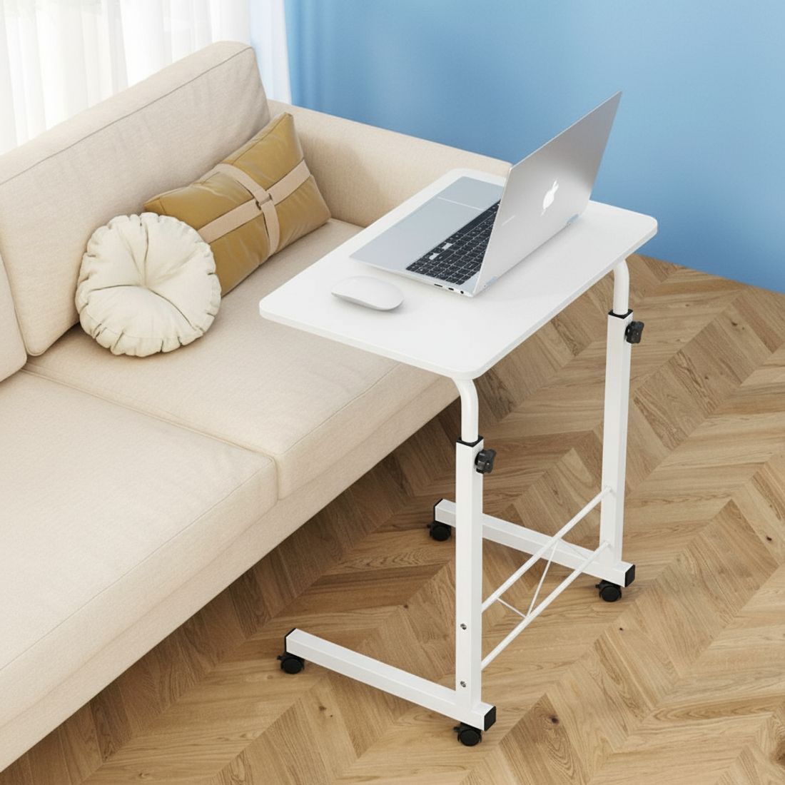 Adjustable Mobile Laptop Desk Rolling Computer Table White