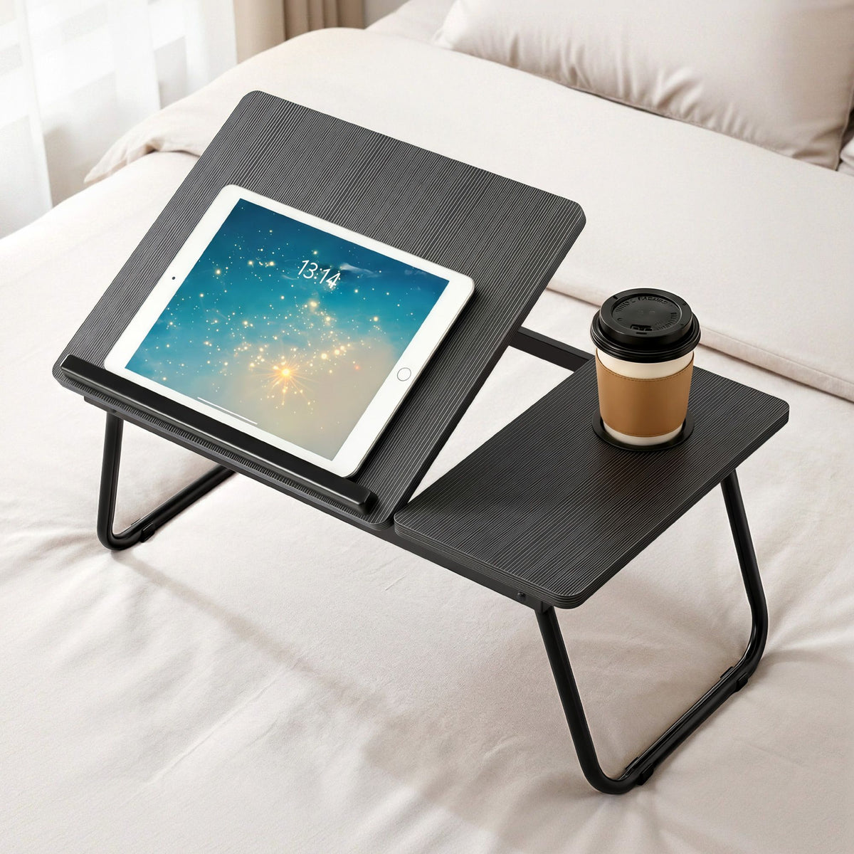 Artiss Foldable Laptop Bed Table, Adjustable Tilt Lap Desk with Cup Holder Black
