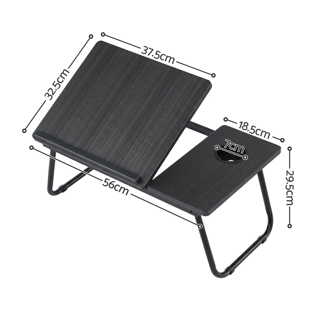 Artiss Foldable Laptop Bed Table, Adjustable Tilt Lap Desk with Cup Holder Black