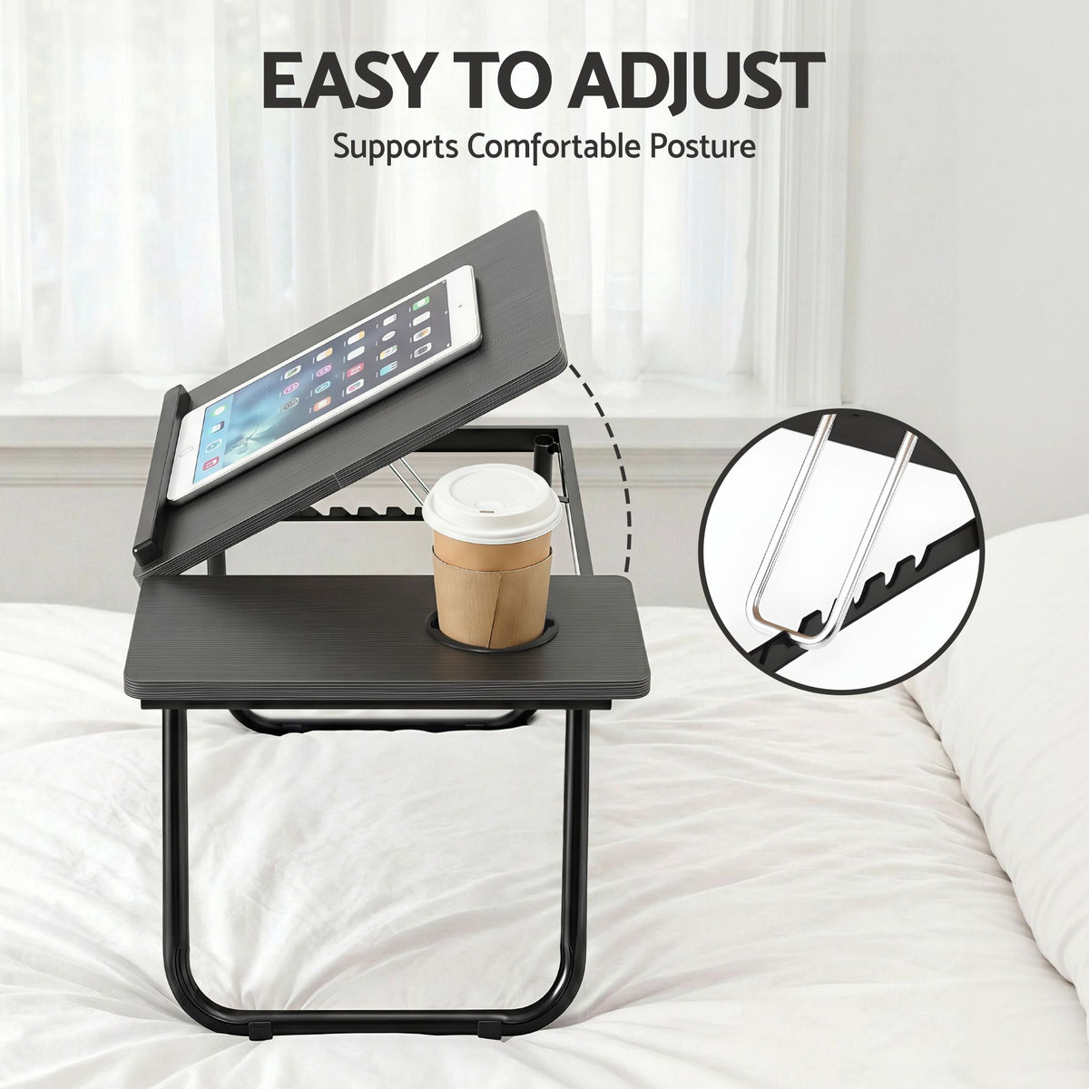 Artiss Foldable Laptop Bed Table, Adjustable Tilt Lap Desk with Cup Holder Black