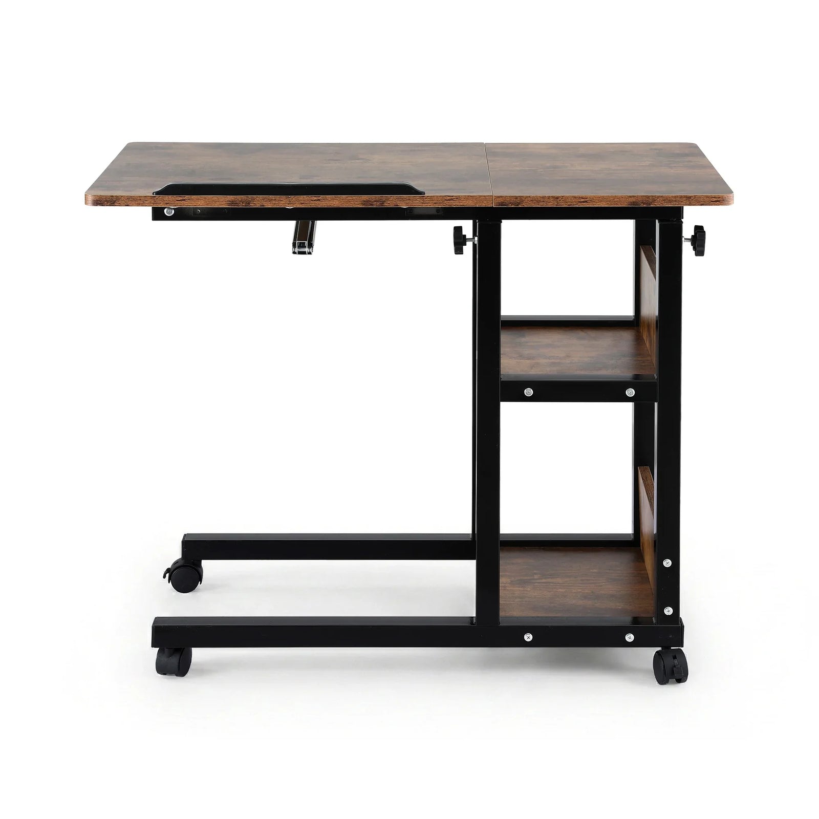 Adjustable Laptop Desk – Tiltable C‑Shape Table, Wheels, 80cm, Rustic Brown