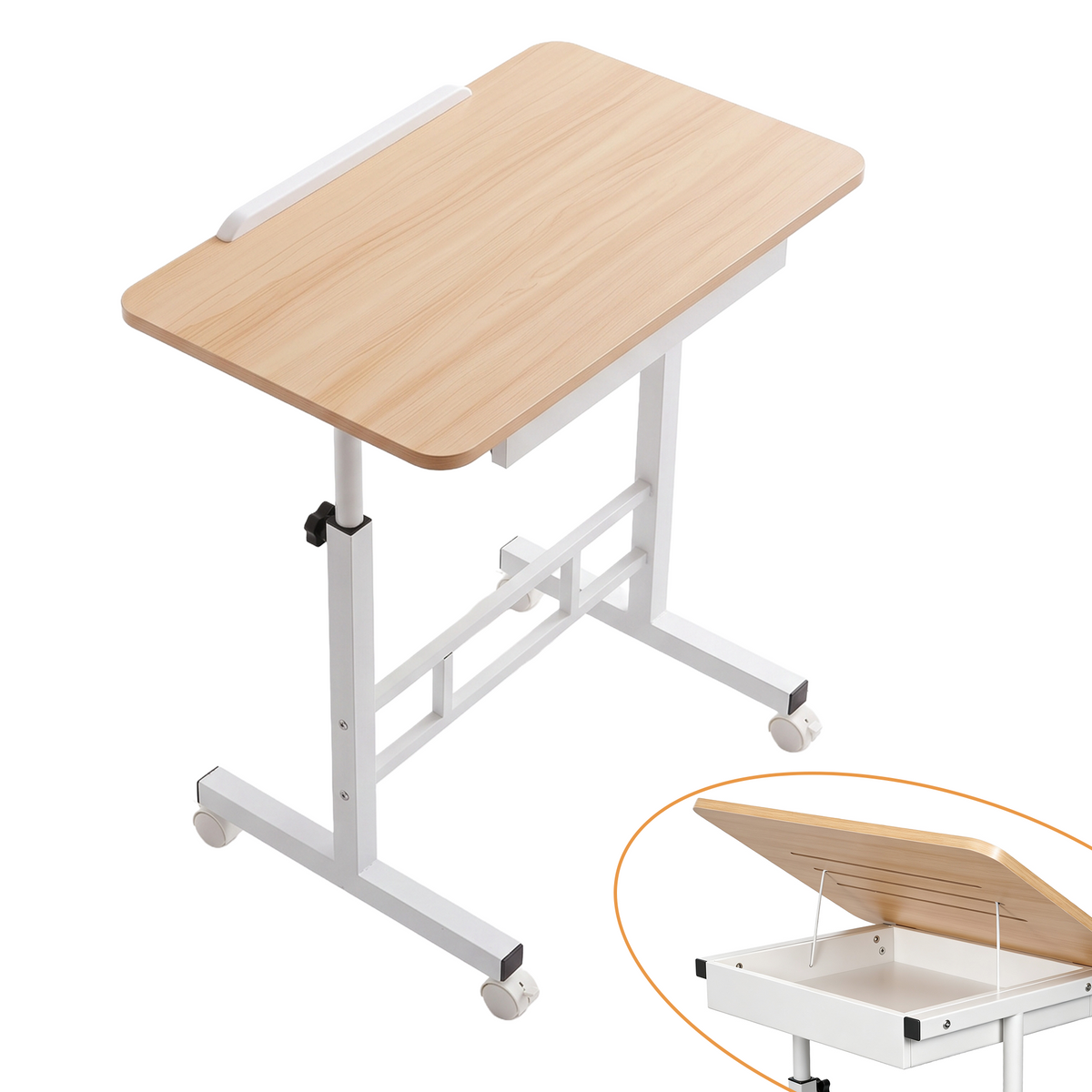 Artiss Adjustable Laptop Desk 60x40cm, Mobile Bedside Table with Storage, Wood