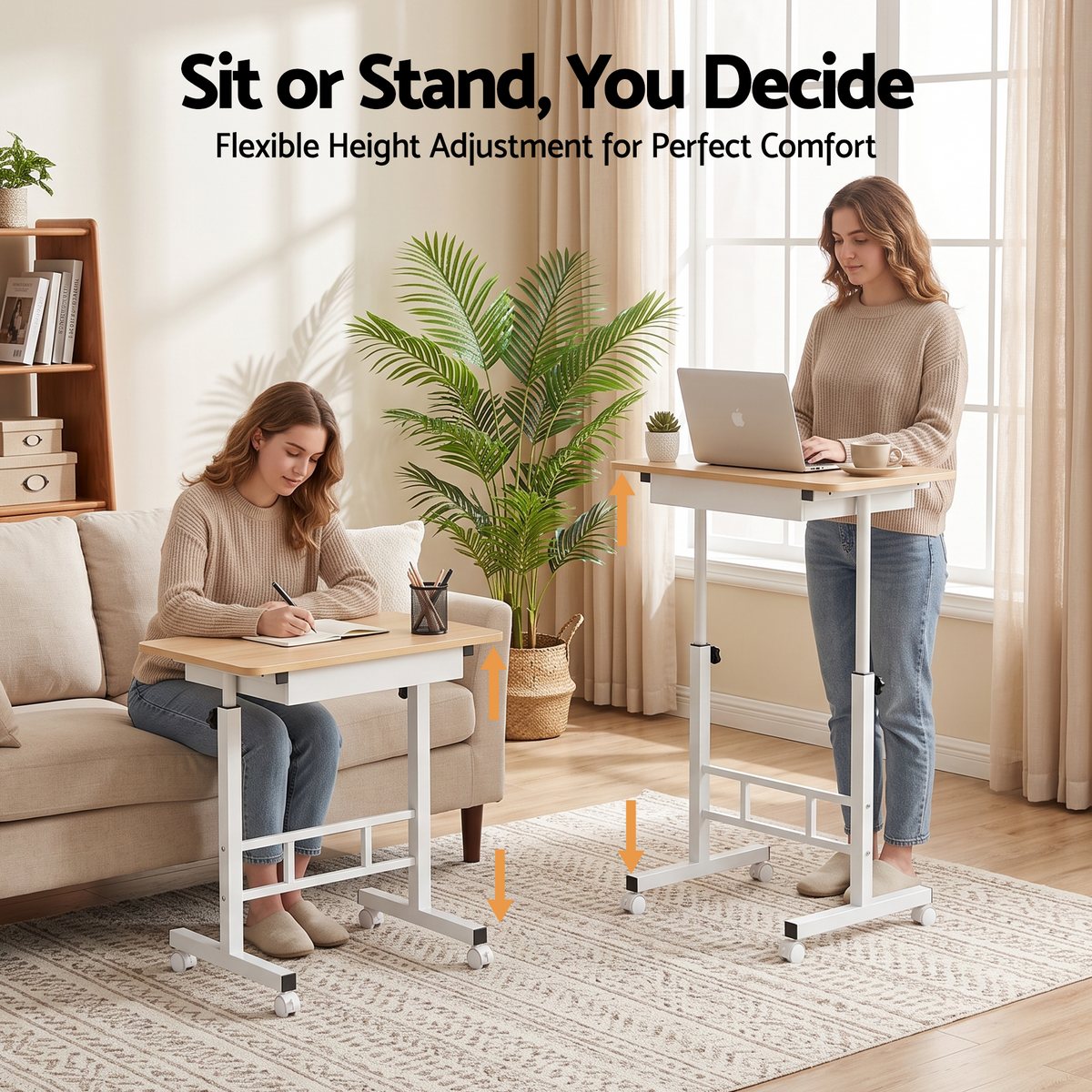 Artiss Adjustable Laptop Desk 60x40cm, Mobile Bedside Table with Storage, Wood
