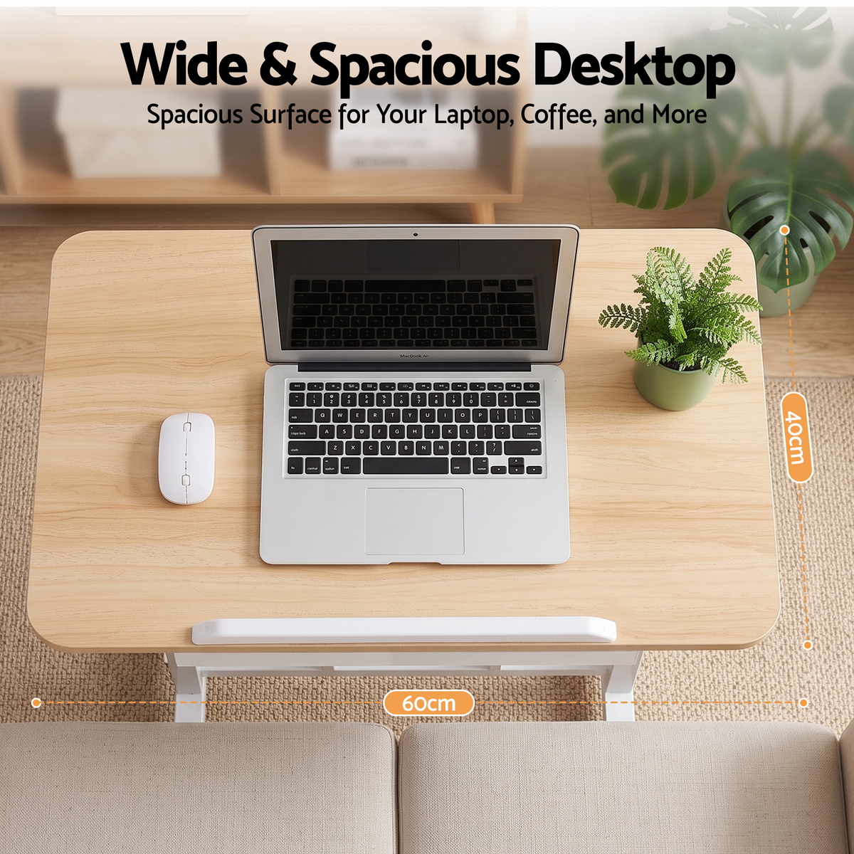 Artiss Adjustable Laptop Desk 60x40cm, Mobile Bedside Table with Storage, Wood