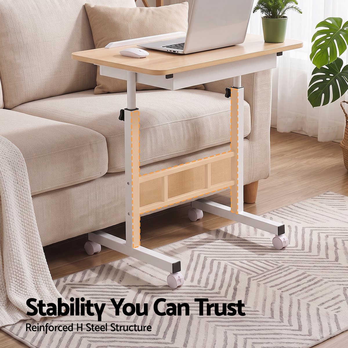 Artiss Adjustable Laptop Desk 60x40cm, Mobile Bedside Table with Storage, Wood