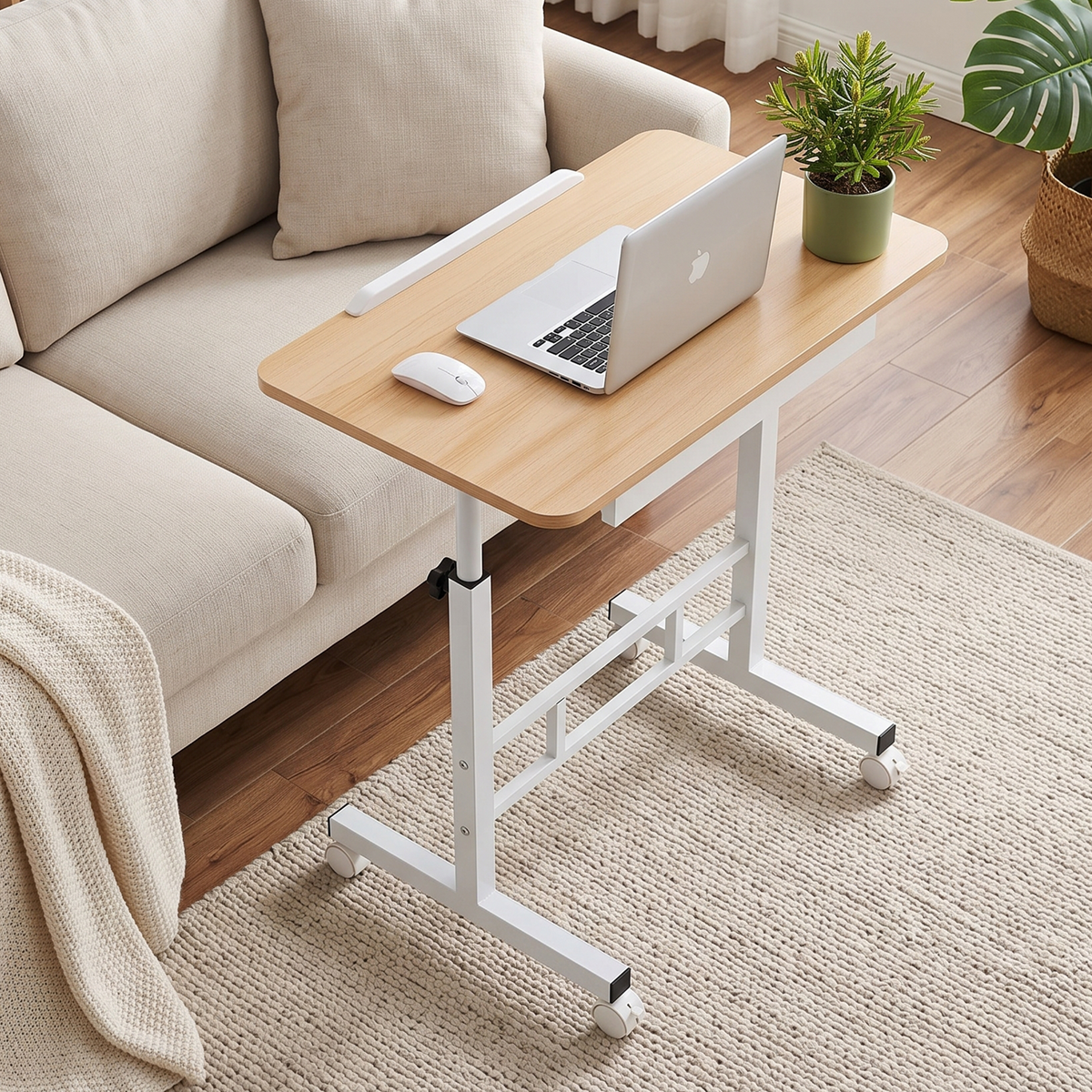 Artiss Adjustable Laptop Desk 60x40cm, Mobile Bedside Table with Storage, Wood