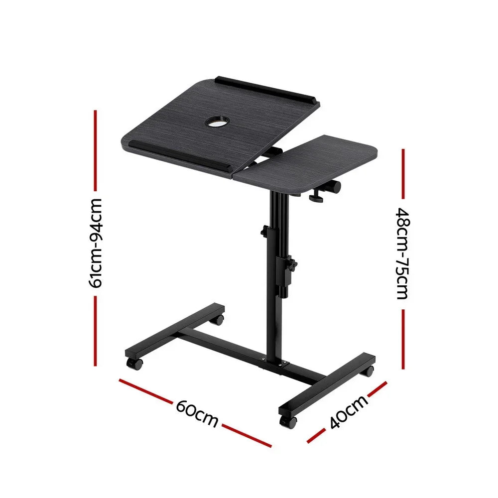 Mobile Laptop Desk with USB Cooler Adjustable Rolling Table Black Stand