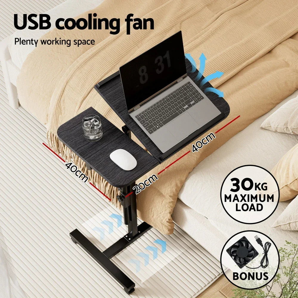 Mobile Laptop Desk with USB Cooler Adjustable Rolling Table Black Stand