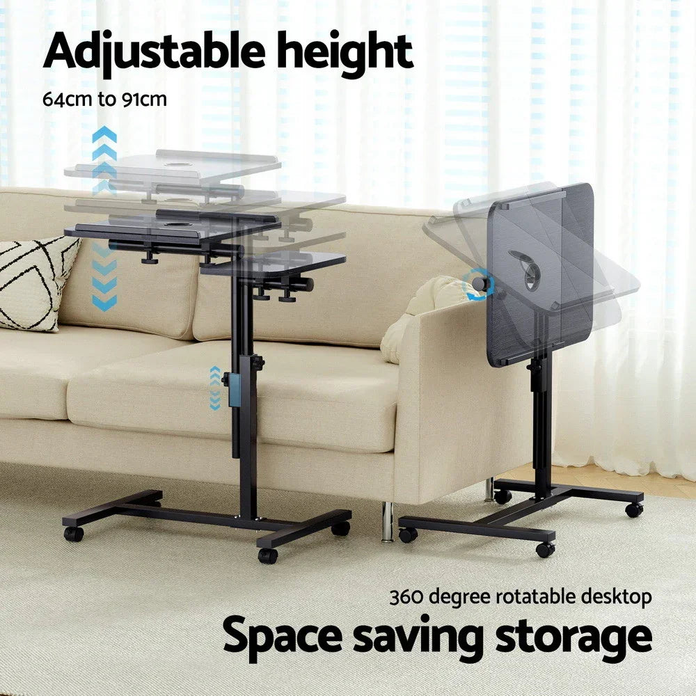 Mobile Laptop Desk with USB Cooler Adjustable Rolling Table Black Stand