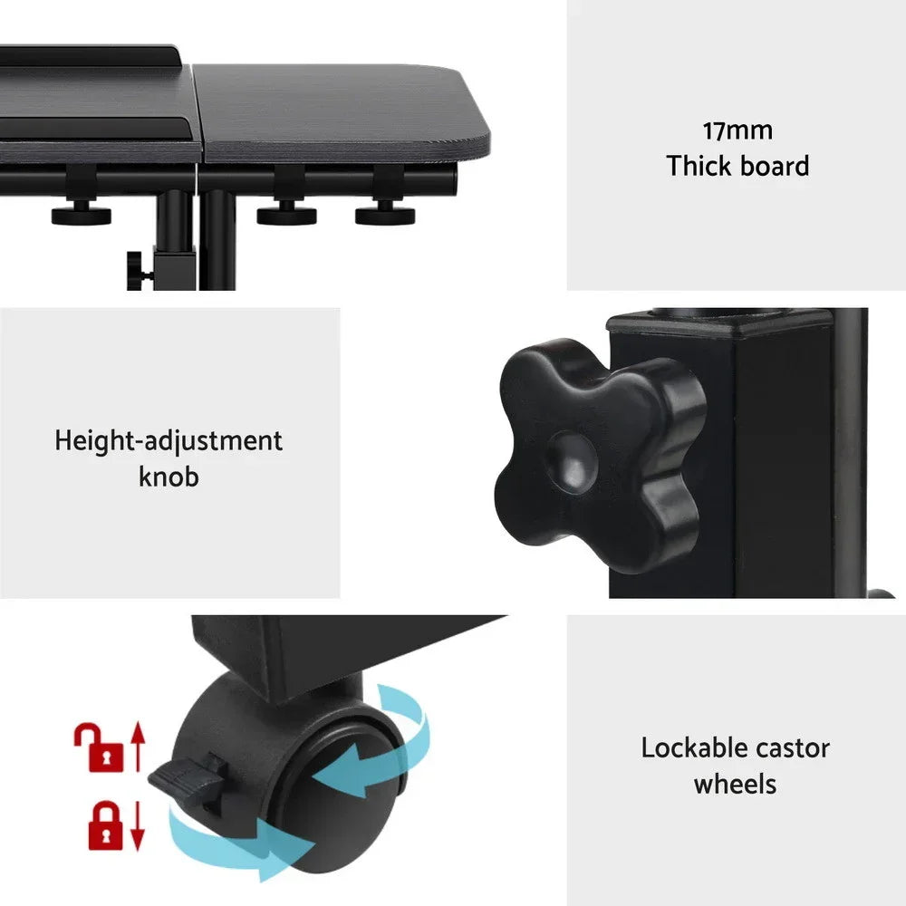 Mobile Laptop Desk with USB Cooler Adjustable Rolling Table Black Stand