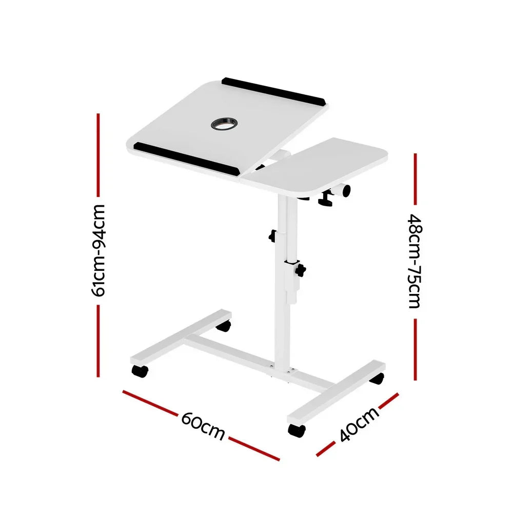 Mobile Laptop Desk with USB Cooler Adjustable Rolling Table White Stand