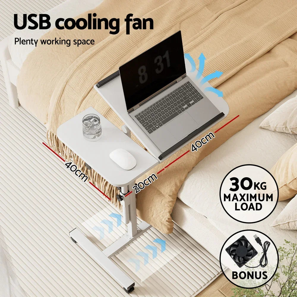 Mobile Laptop Desk with USB Cooler Adjustable Rolling Table White Stand