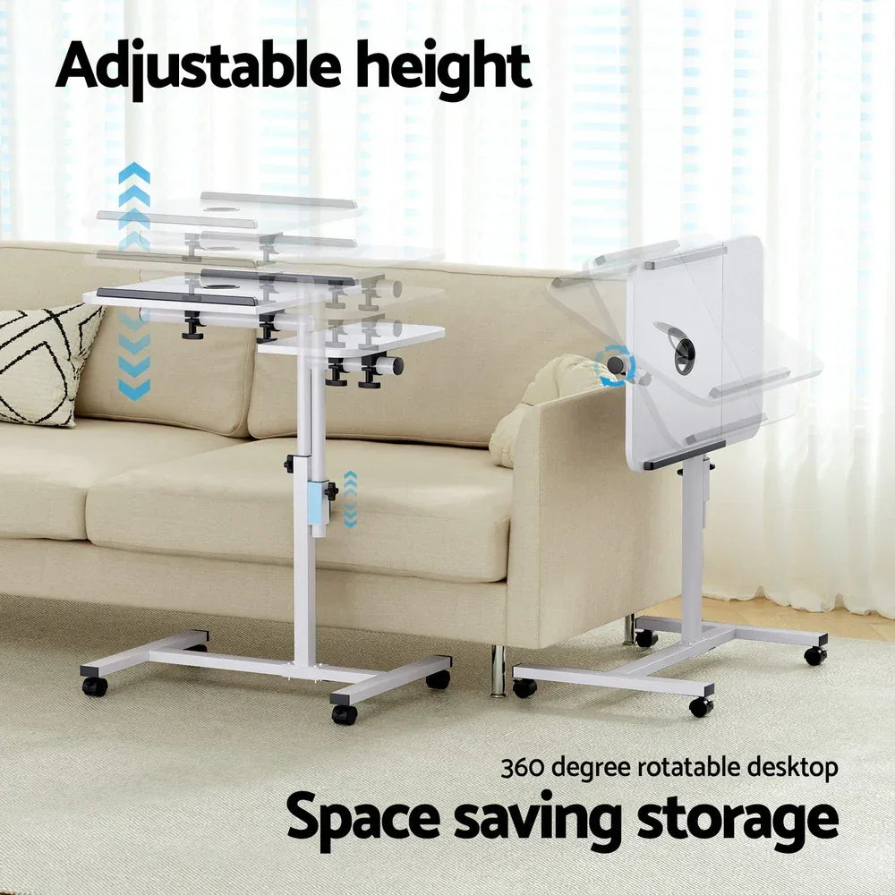 Mobile Laptop Desk with USB Cooler Adjustable Rolling Table White Stand