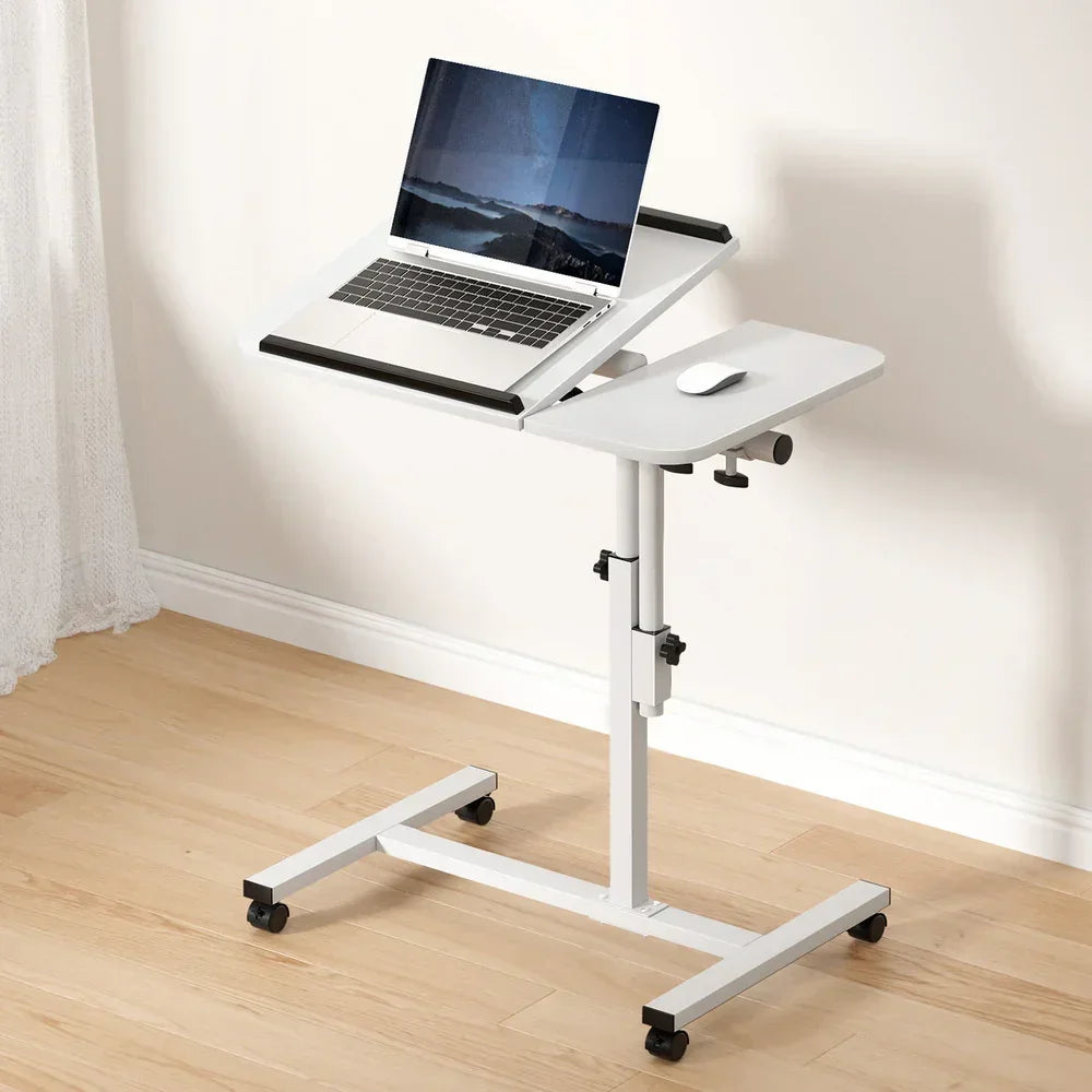 Mobile Laptop Desk with USB Cooler Adjustable Rolling Table White Stand