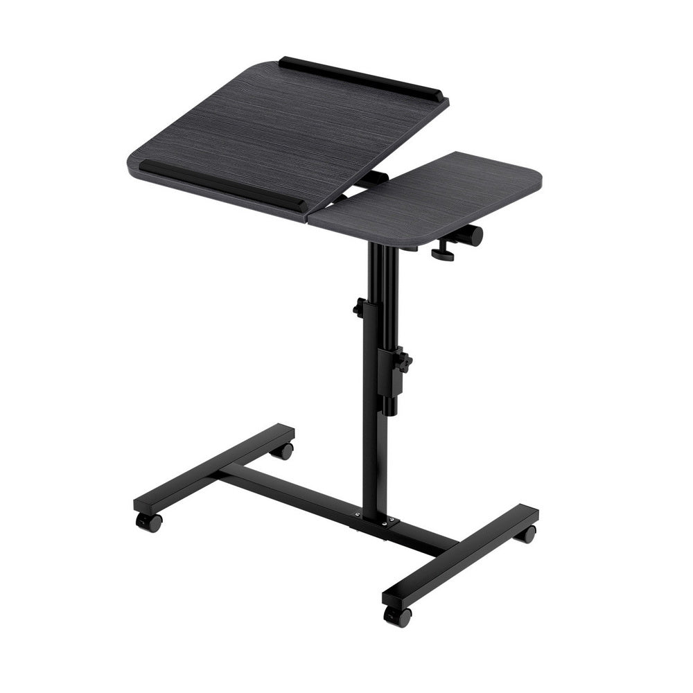 Mobile Laptop Desk Adjustable Standing Rolling Table Black Workstation