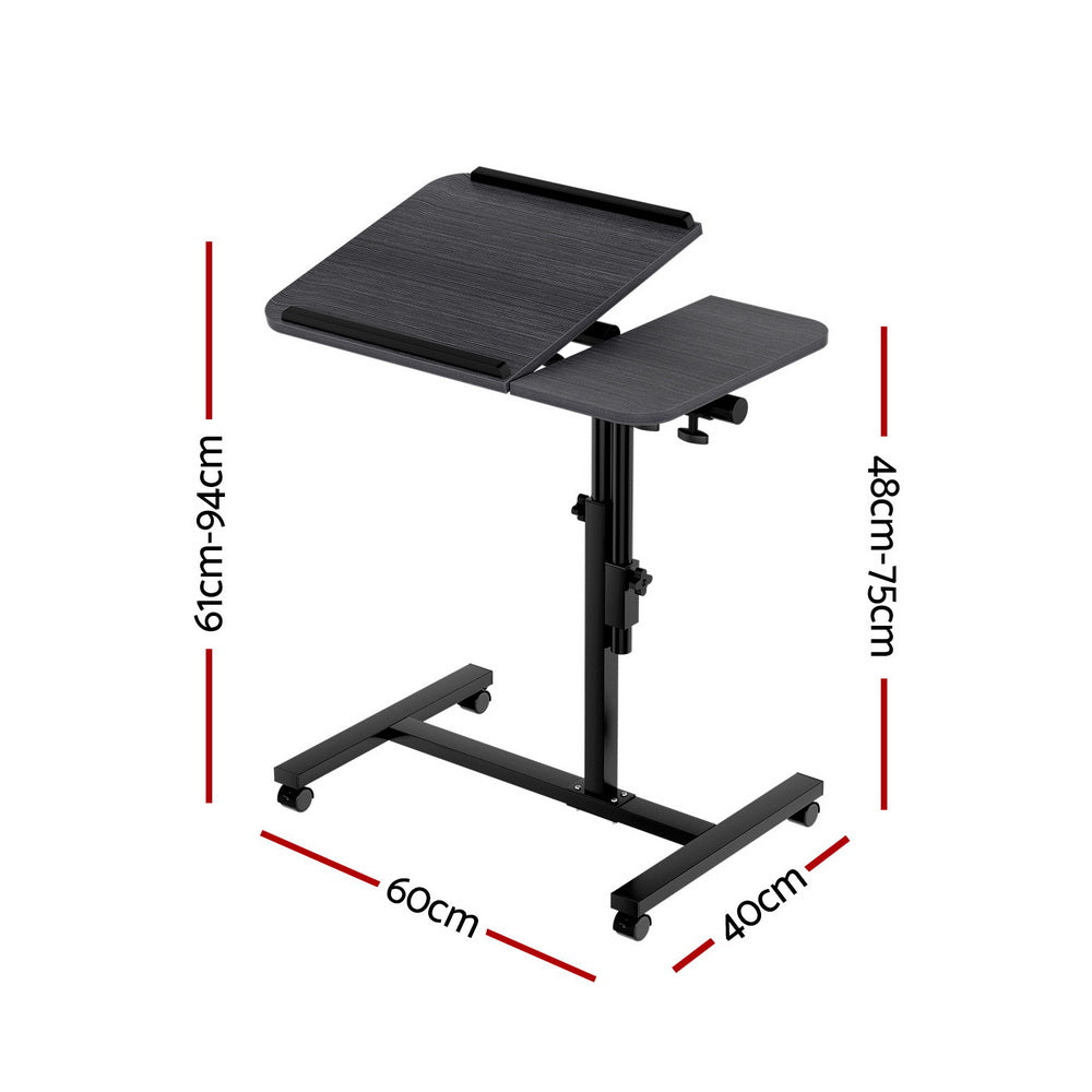 Mobile Laptop Desk Adjustable Standing Rolling Table Black Workstation