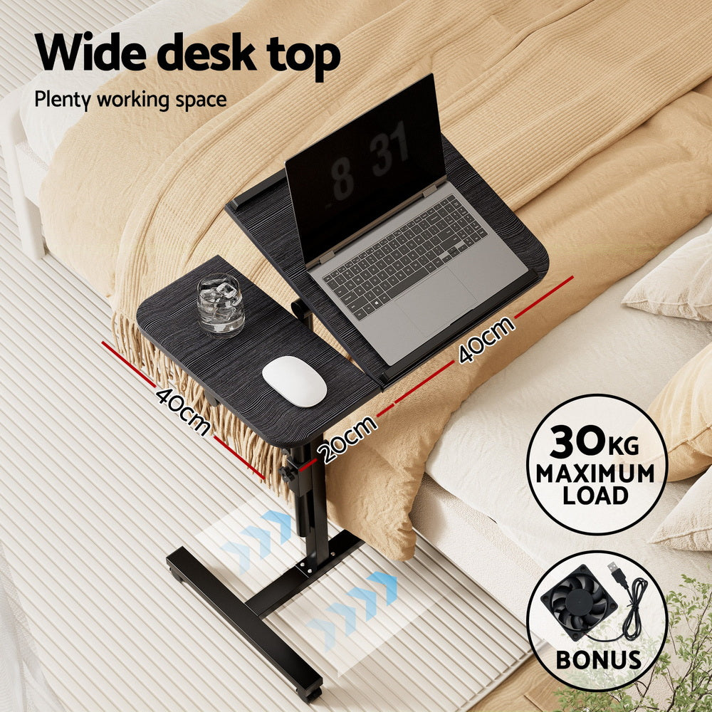 Mobile Laptop Desk Adjustable Standing Rolling Table Black Workstation