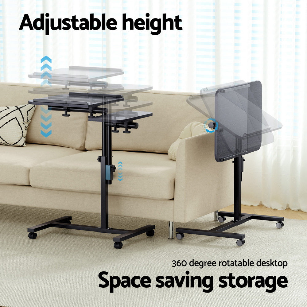Mobile Laptop Desk Adjustable Standing Rolling Table Black Workstation