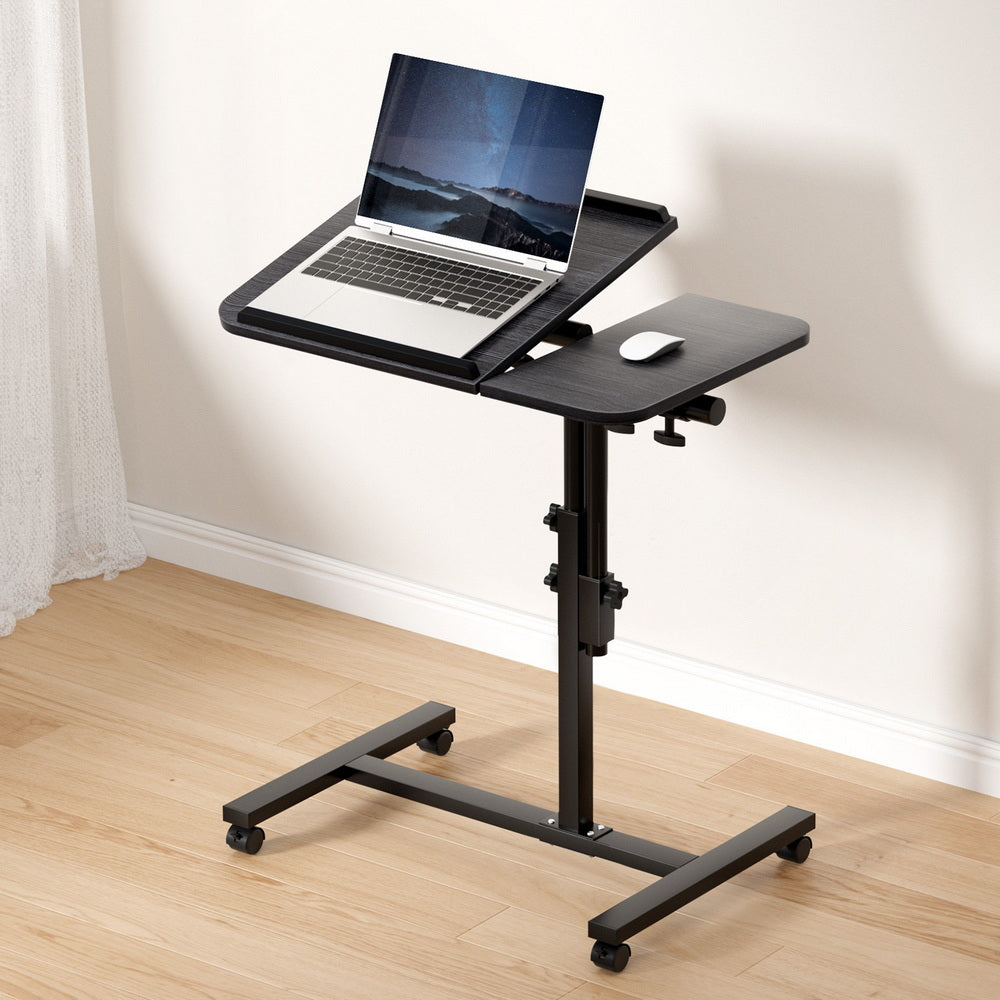 Mobile Laptop Desk Adjustable Standing Rolling Table Black Workstation