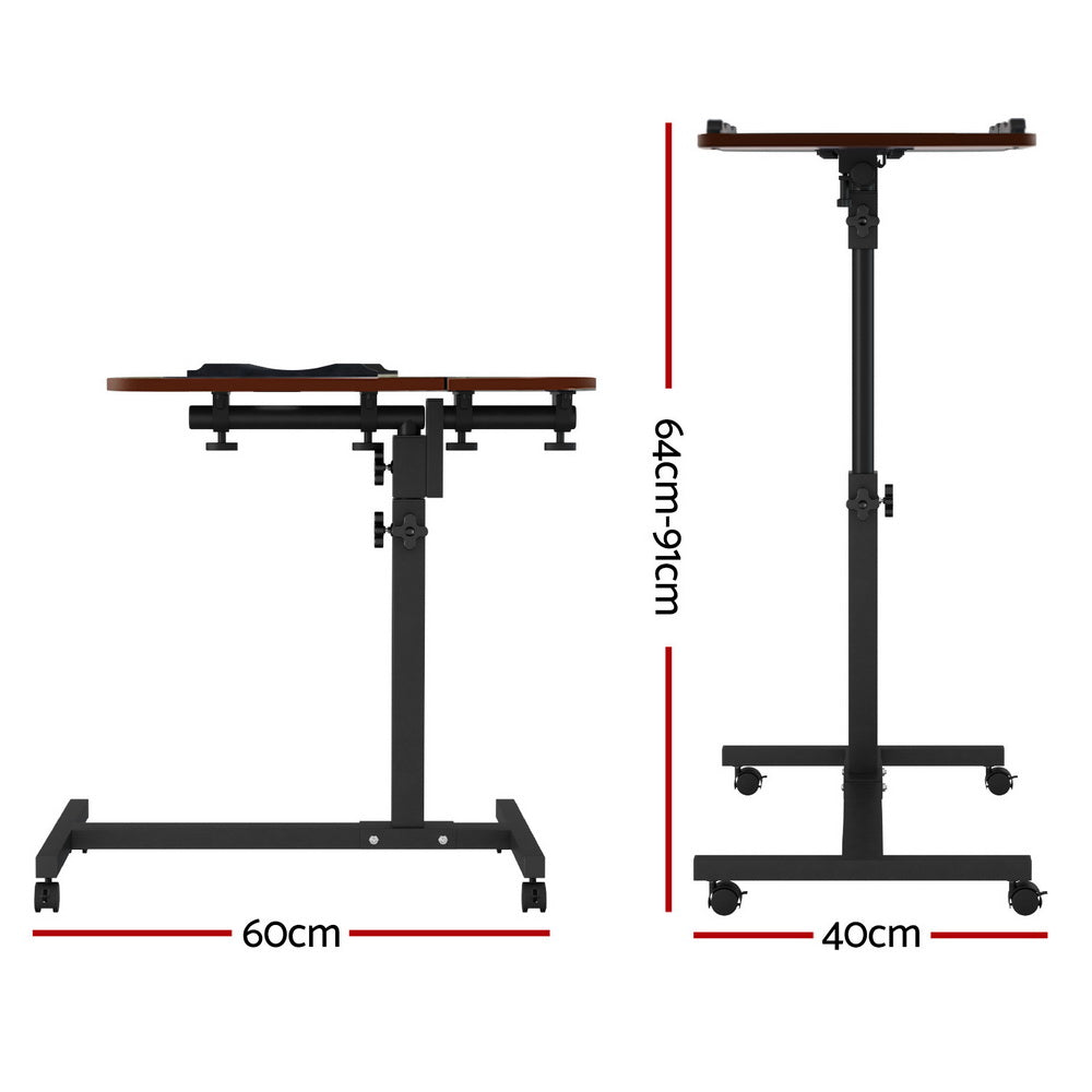 Artiss Mobile Laptop Desk Adjustable Height Rolling Stand Walnut Bed Table