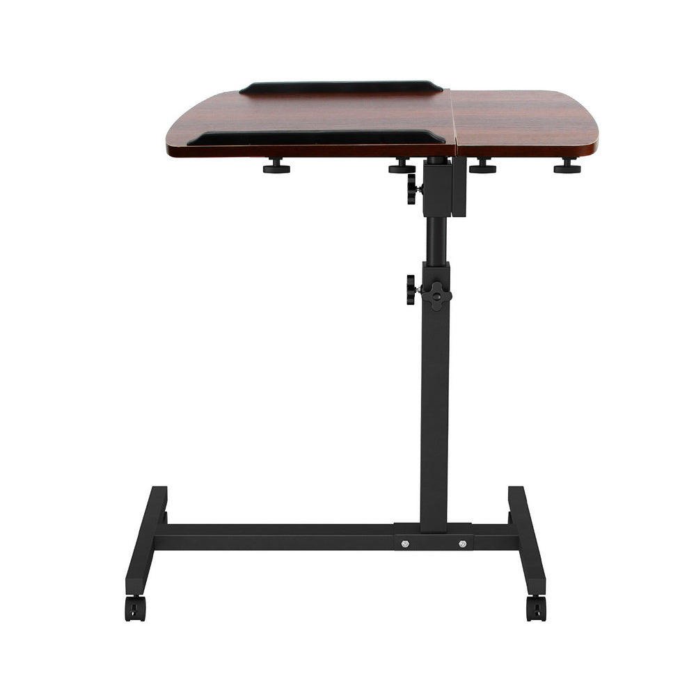 Artiss Mobile Laptop Desk Adjustable Height Rolling Stand Walnut Bed Table